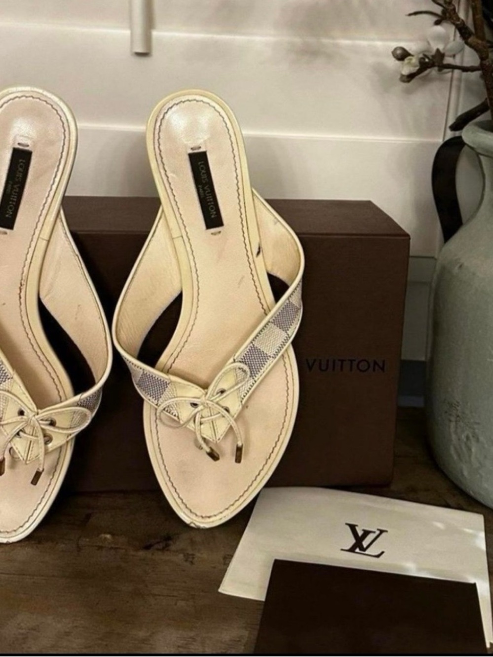 Louis Vuitton Cream Damiet Azur Thong Sandals - Size 39